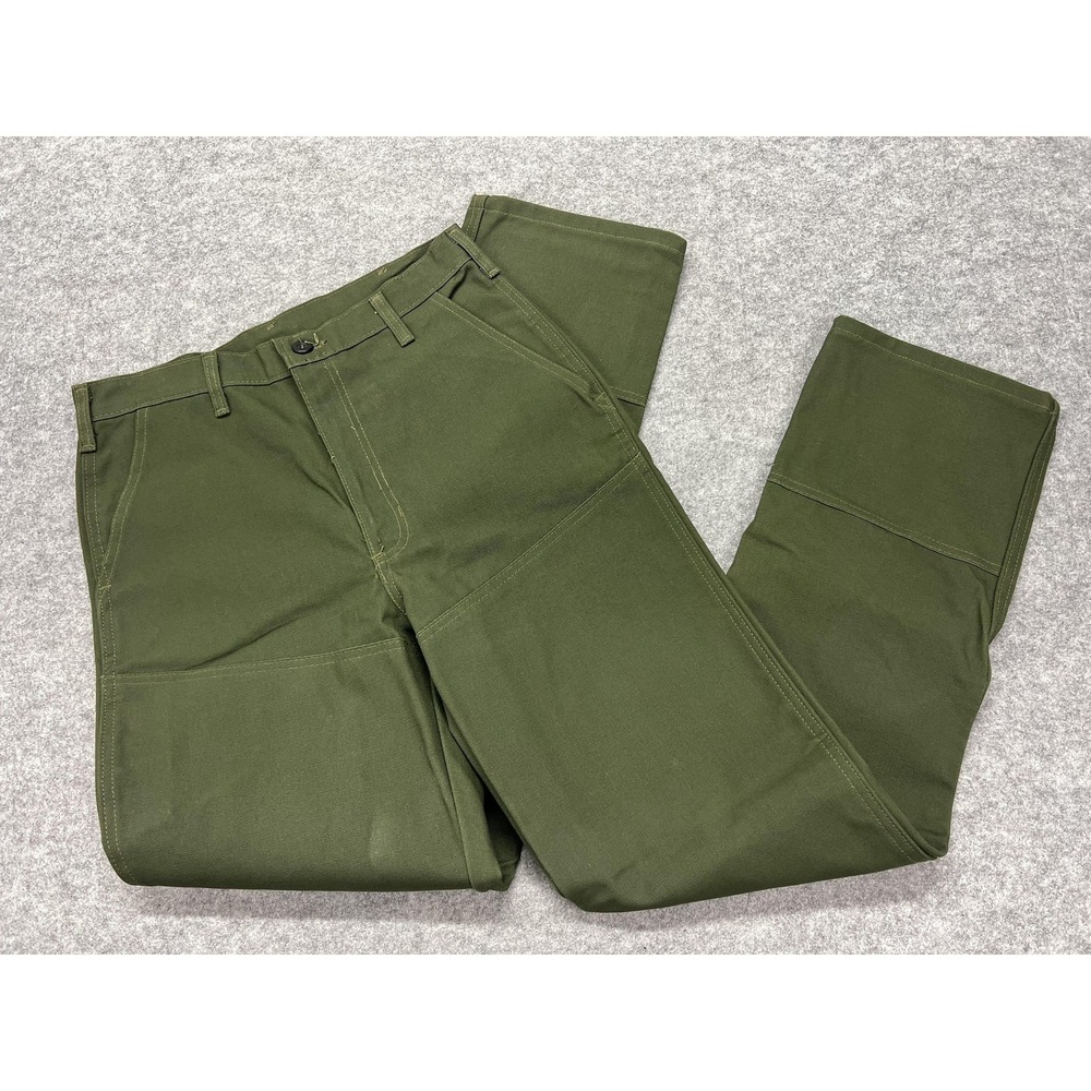 VTG R&R Uniforms Pants Mens 32x34 Green Canvas Workwear Double Knee Made USA